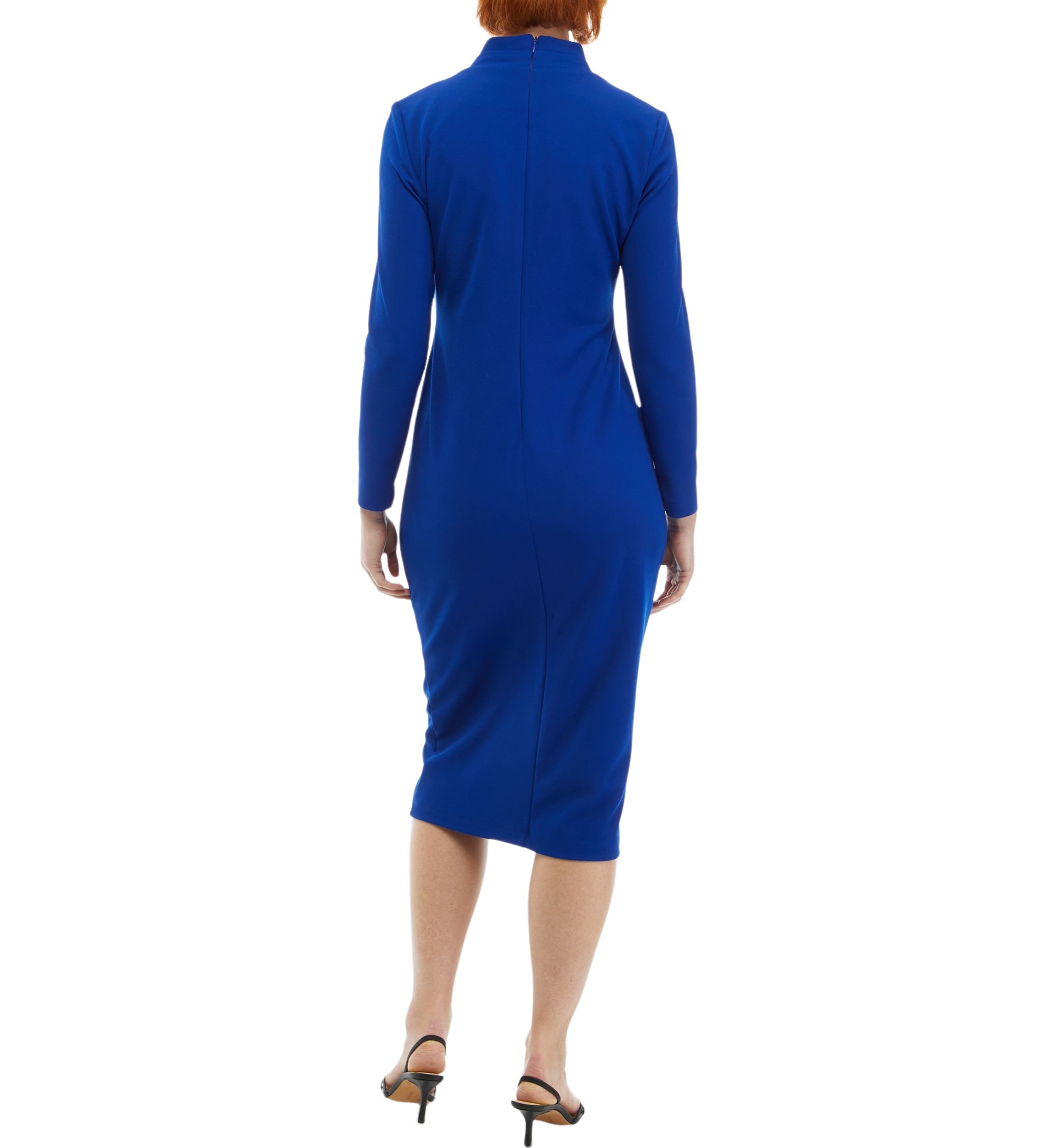 Womens Long Sleeve Cut Out Solid Crepe Sheath Dress