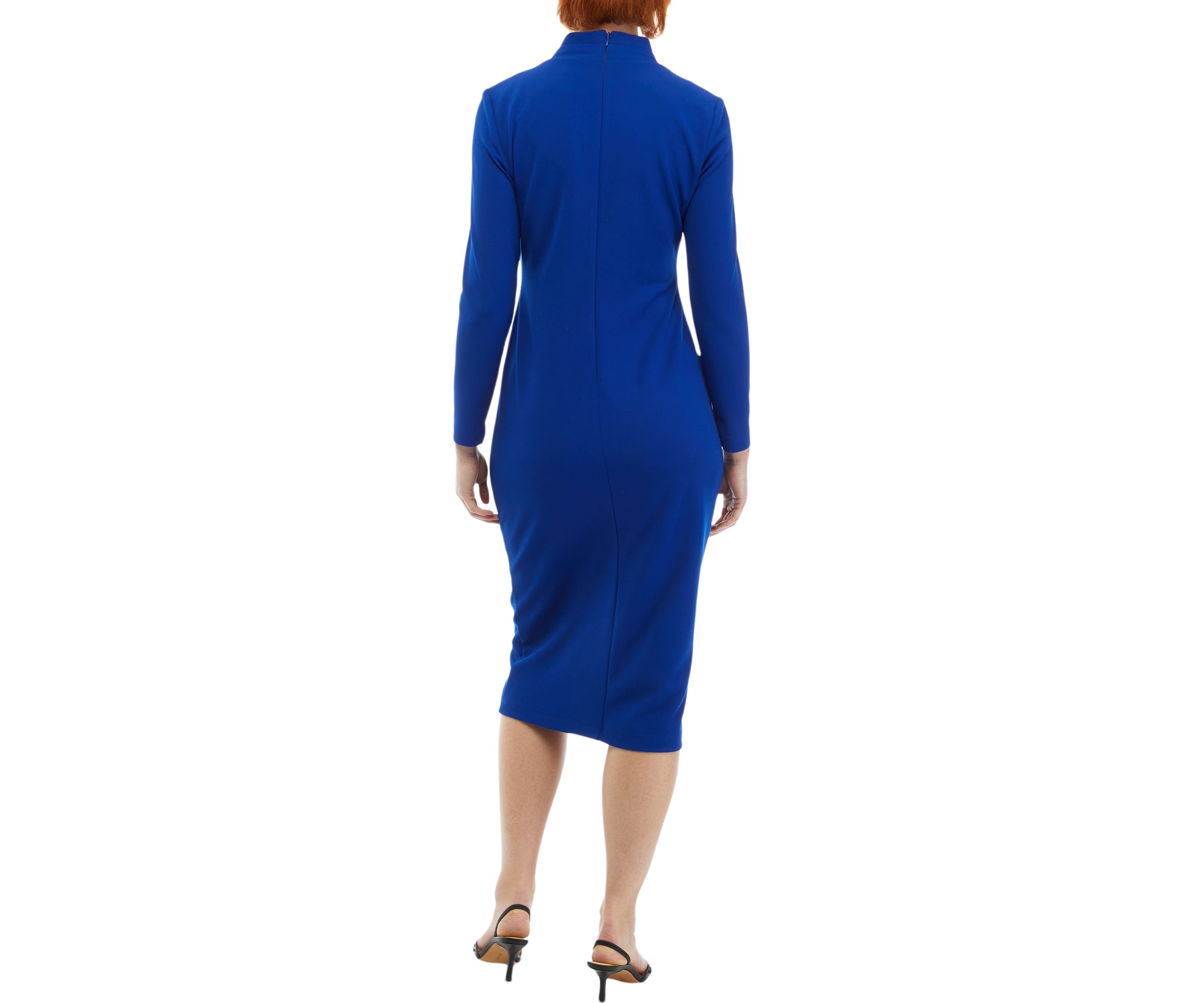 Womens Long Sleeve Cut Out Solid Crepe Sheath Dress