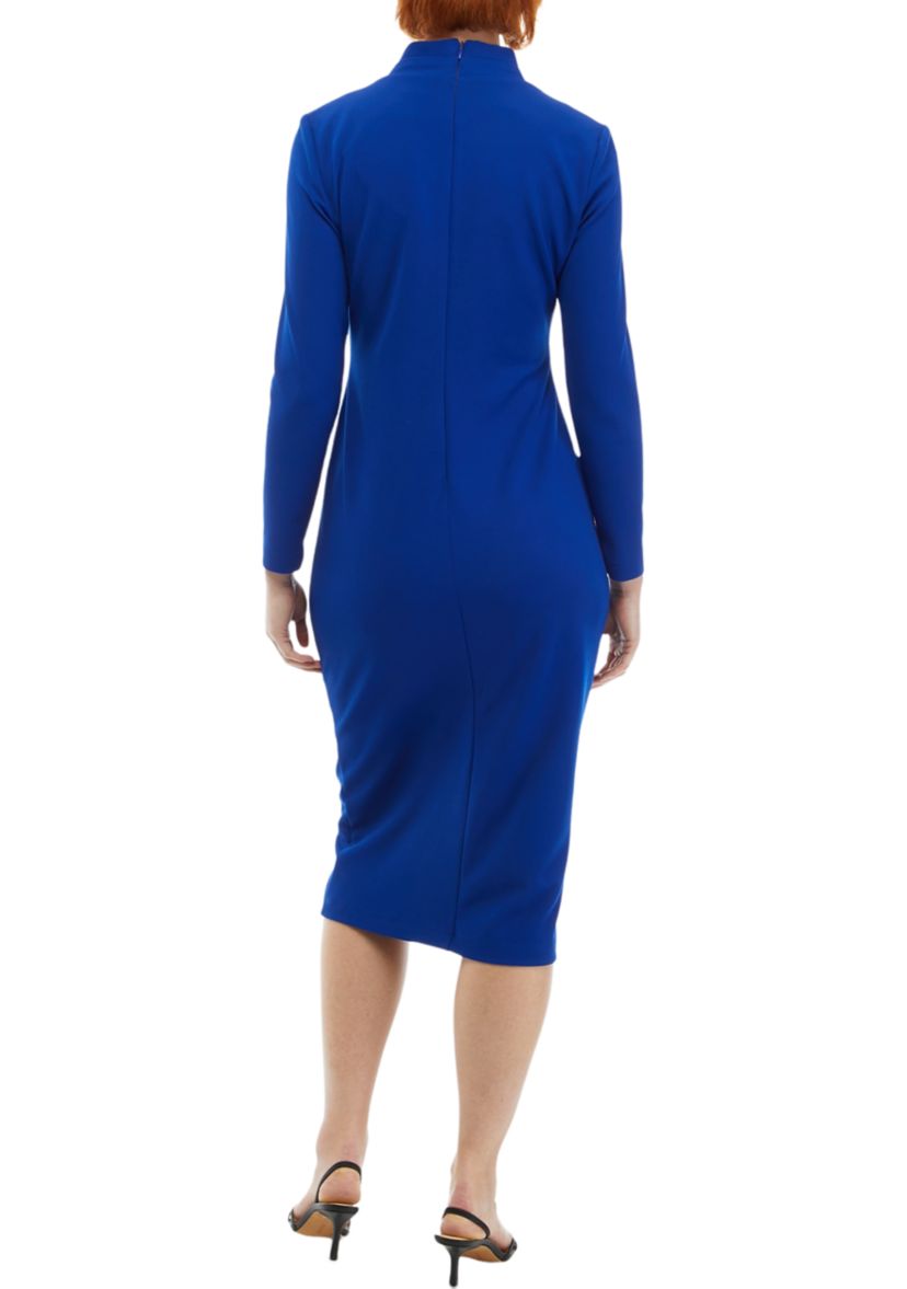 Womens Long Sleeve Cut Out Solid Crepe Sheath Dress