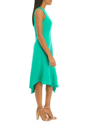 Women's Asymmetrical Hem Solid Crepe Fit and Flare Dress