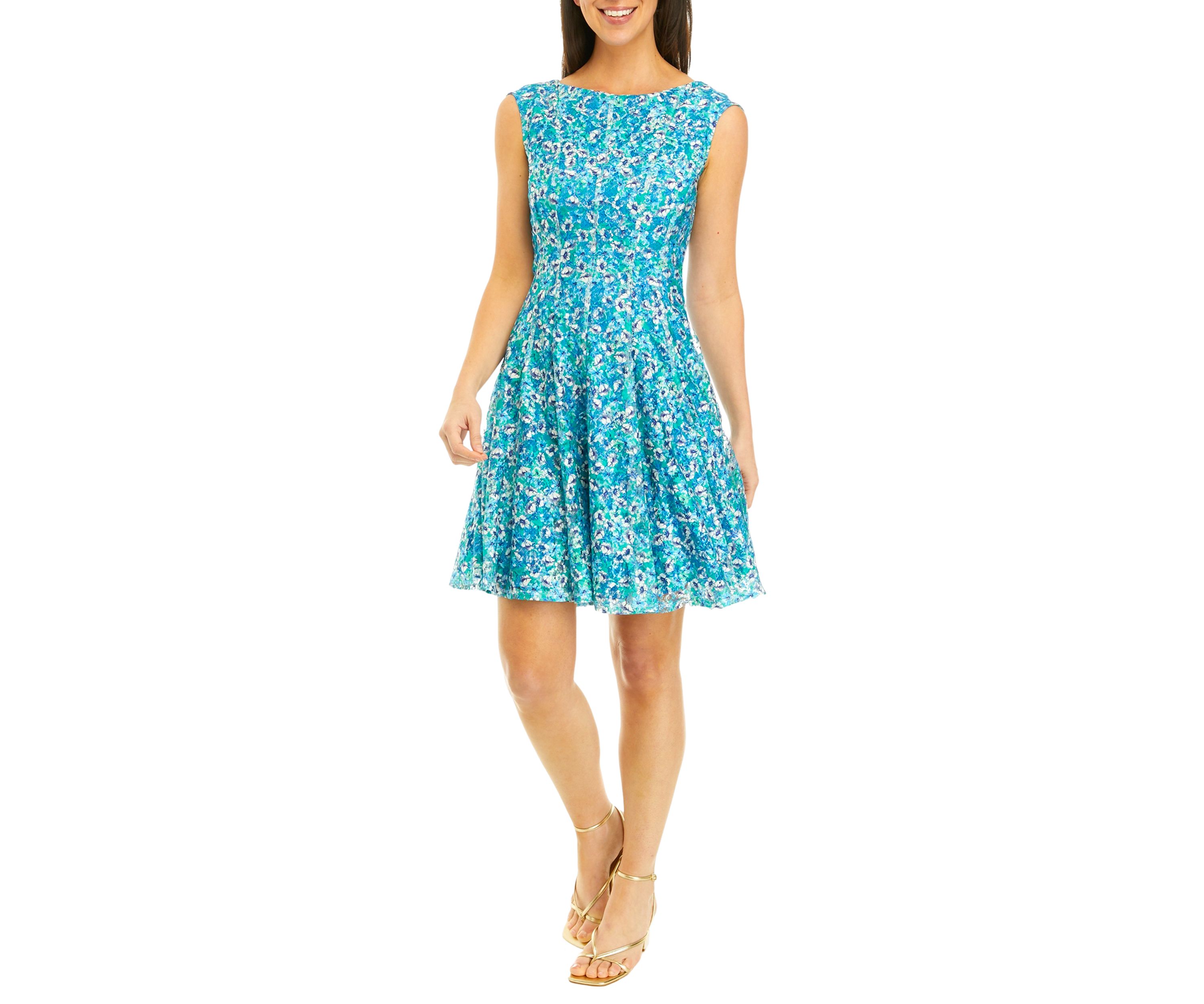 Womens Ditsy Floral Fit and Flare Dress