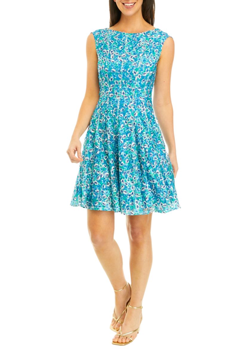 Womens Ditsy Floral Fit and Flare Dress