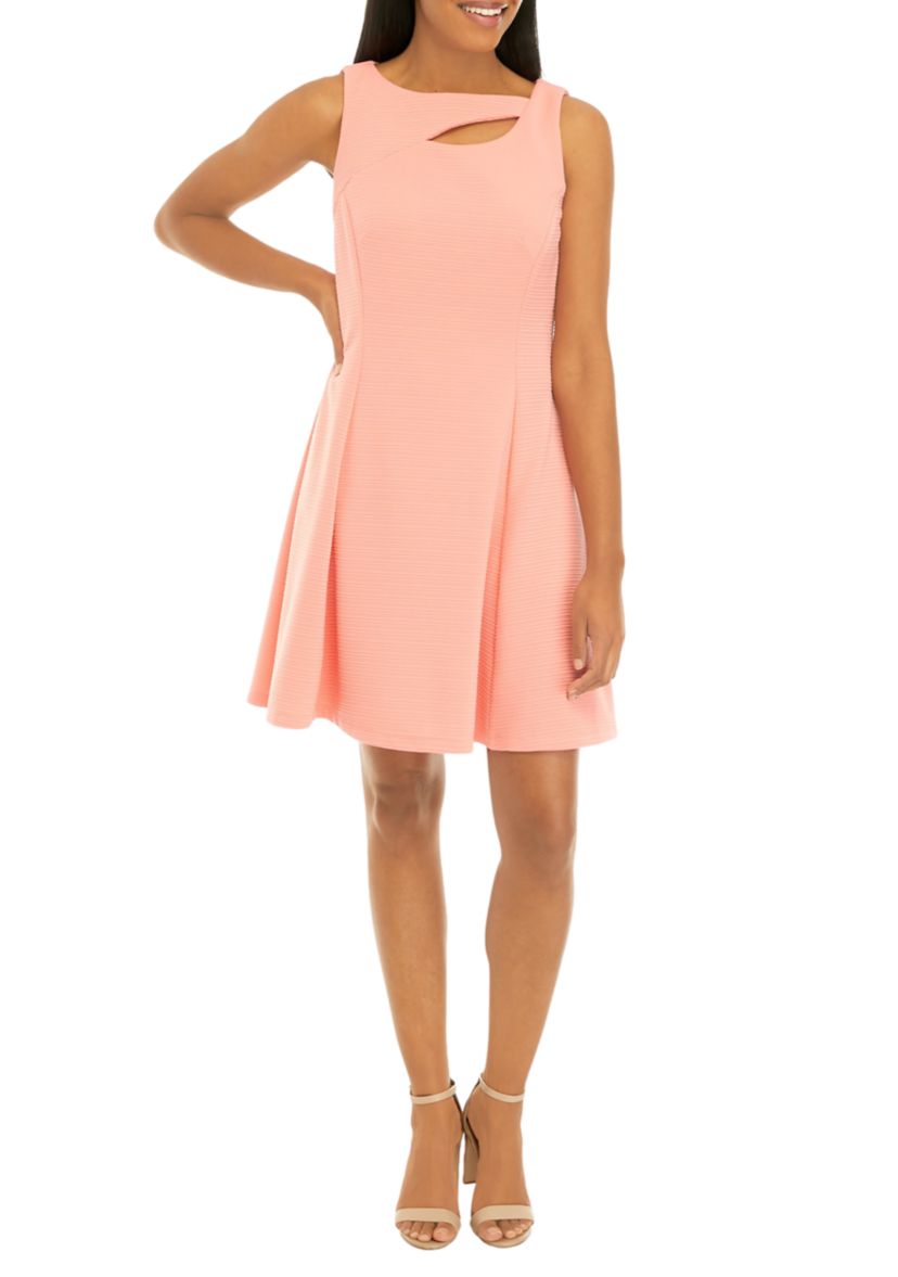 Womens Sleeveless Cut Out Solid Ottoman Fit and Flare Dress