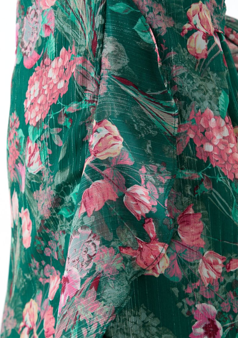 Womens Tie Waist Floral Chiffon Dress