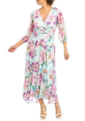 Women's Floral Printed Tiered Chiffon Maxi Dress