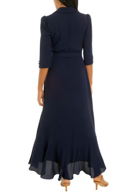 Women's Short Sleeve Solid Crepe Midi Shirtdress