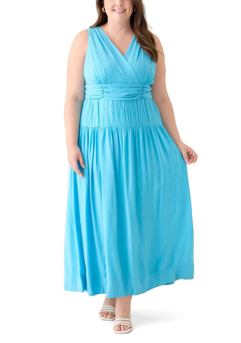 Plus Size Sleeveless V-Neck Solid Fit and Flare Dress