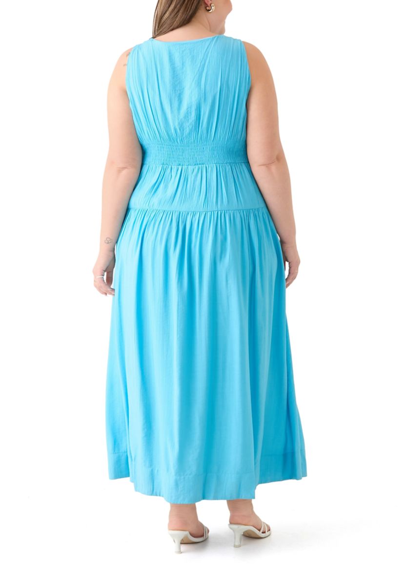 Plus Size Sleeveless V-Neck Solid Fit and Flare Dress