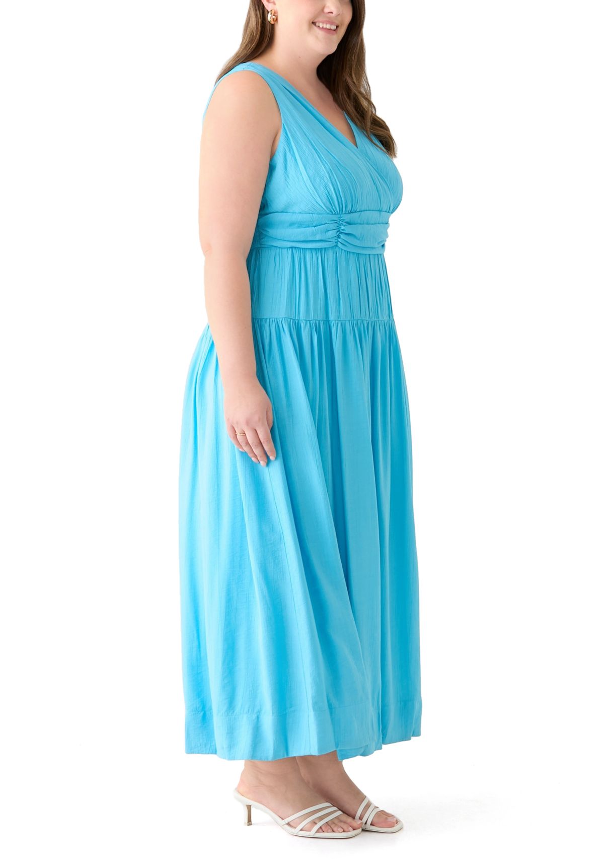 Plus Size Sleeveless V-Neck Solid Fit and Flare Dress