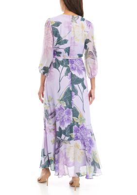 Spring/Fall Floral Elegant Chiffon Long Sleeve Dress  Long sleeve chiffon  dress, Printed maxi dress, Cheap maxi dresses