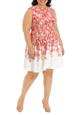 Plus Floral Print Fit and Flare Dress