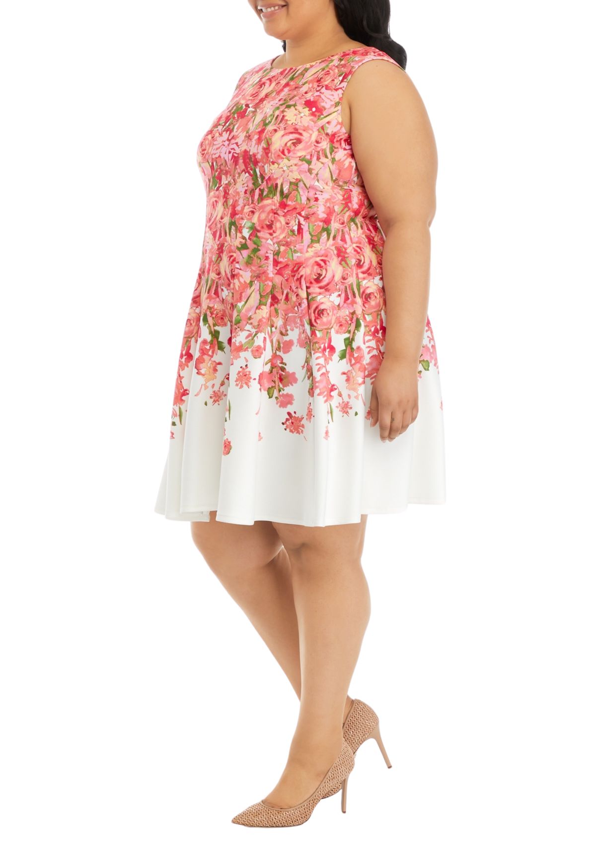 Plus Size Floral Print Fit and Flare Dress