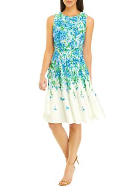 Women's Sleeveless Floral Print Fit and Flare Dress