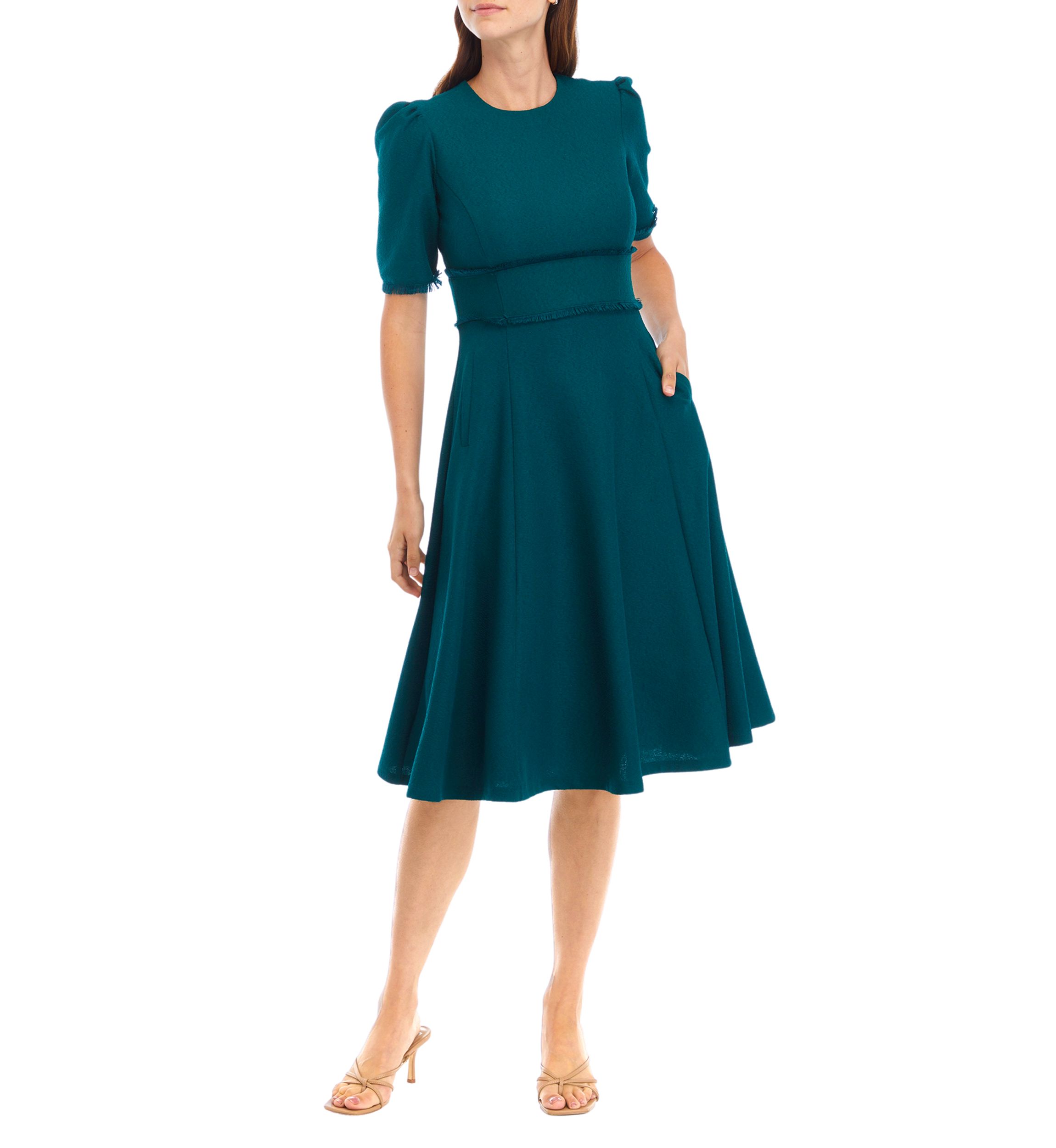 Womens Short Sleeve Fit and Flare Midi Dress