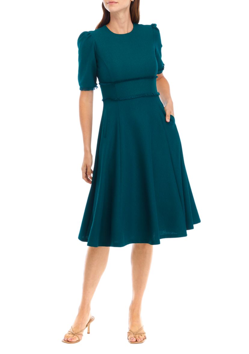 Womens Short Sleeve Fit and Flare Midi Dress