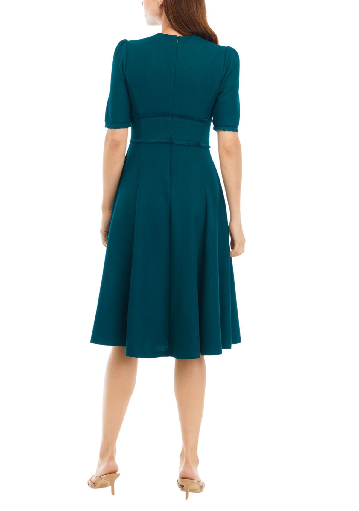 Womens Short Sleeve Fit and Flare Midi Dress