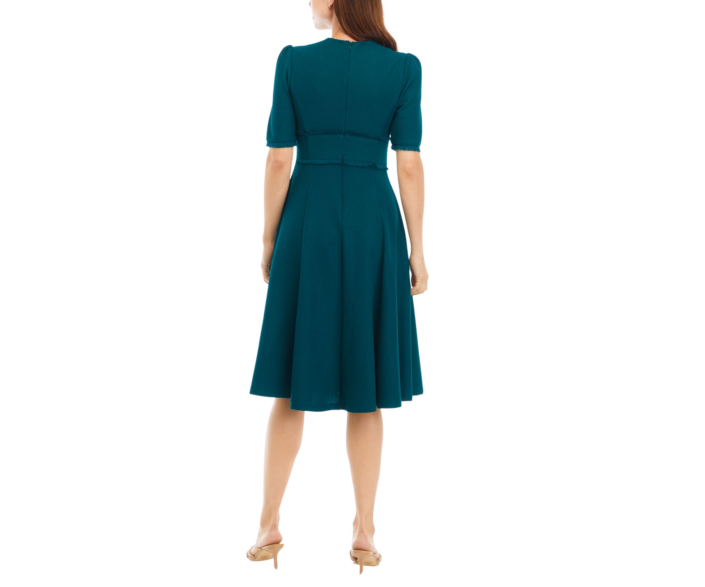 Womens Short Sleeve Fit and Flare Midi Dress