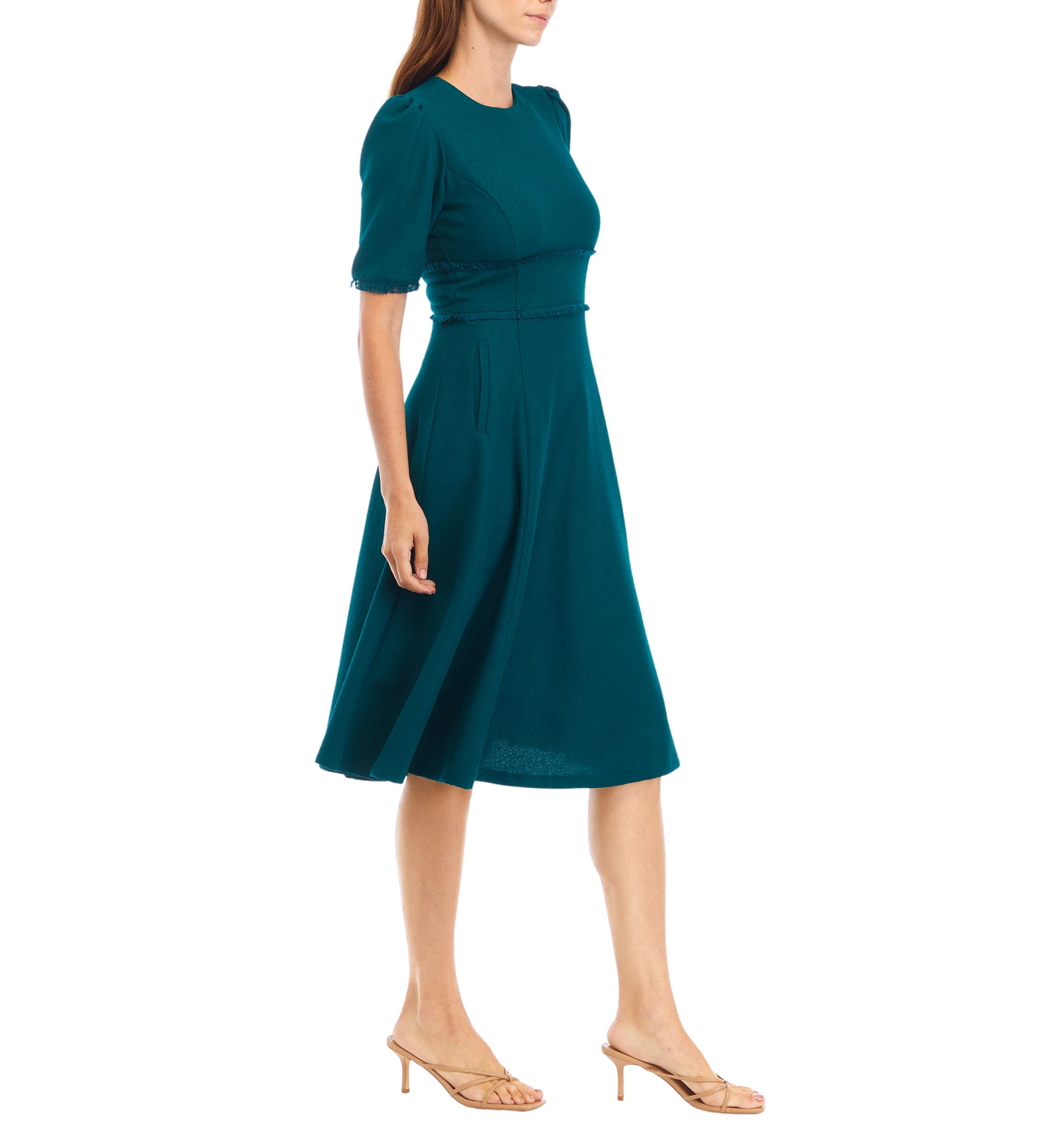 Womens Short Sleeve Fit and Flare Midi Dress
