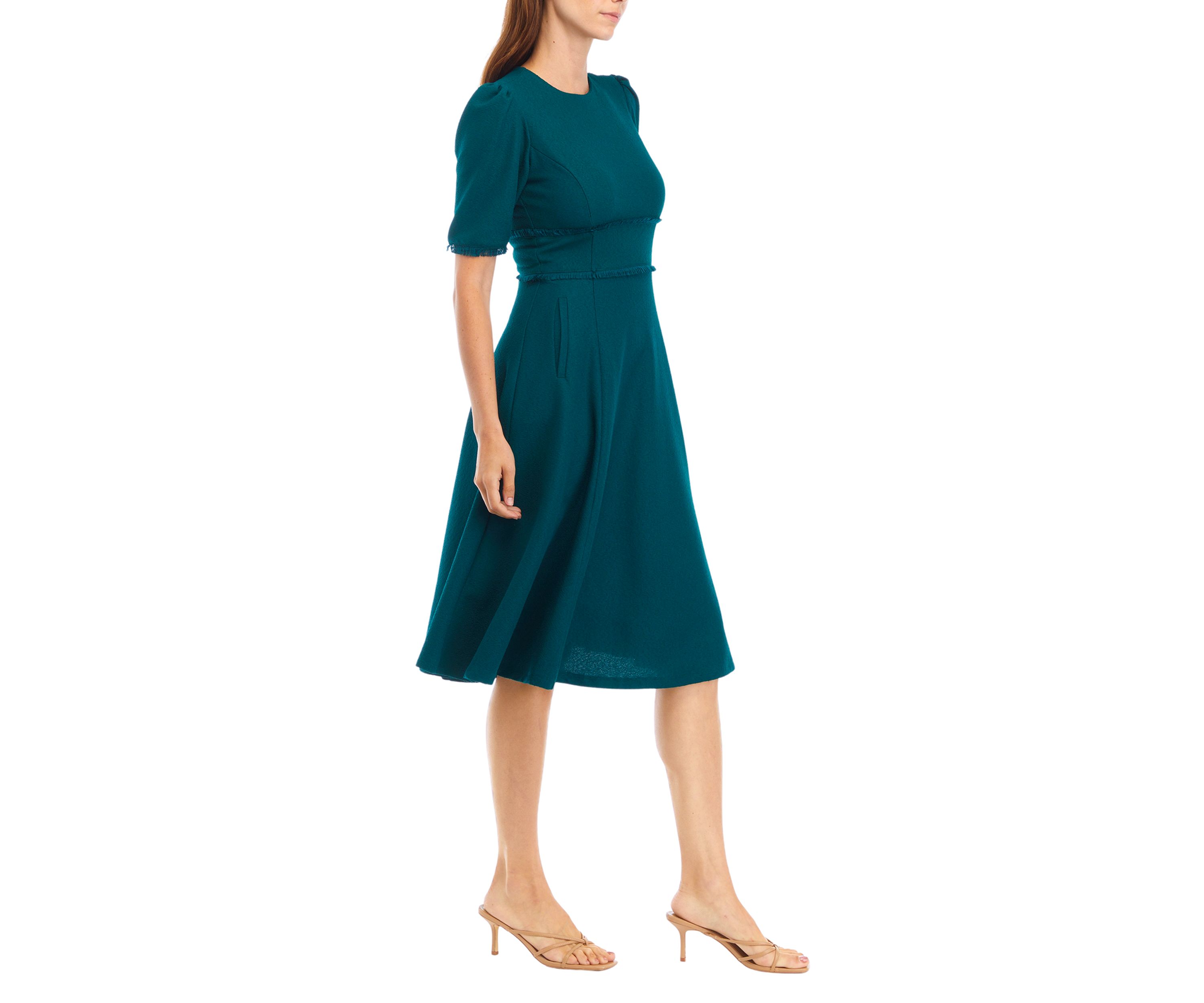 Womens Short Sleeve Fit and Flare Midi Dress