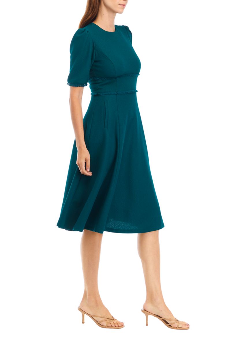 Womens Short Sleeve Fit and Flare Midi Dress