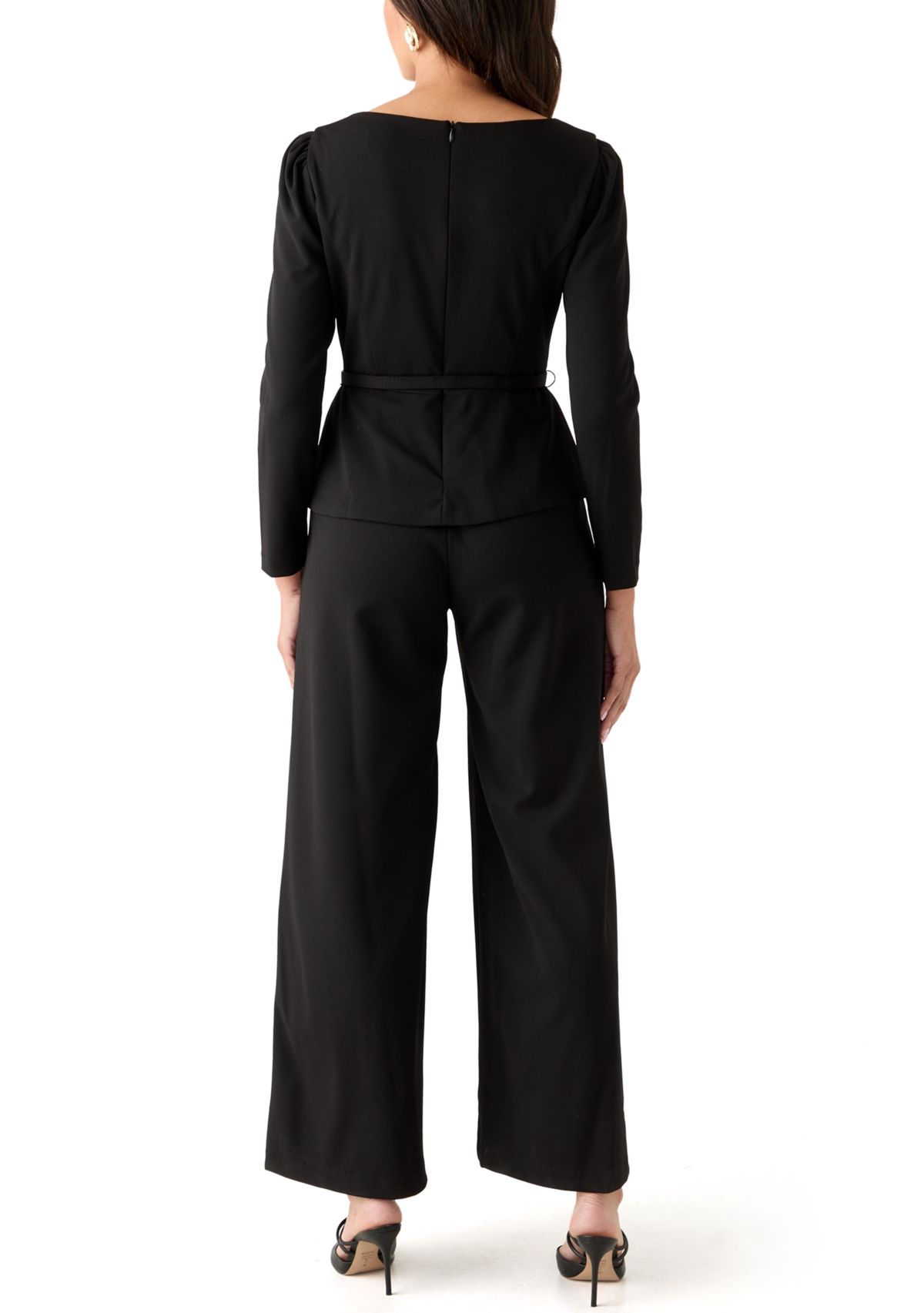 Womens Long Sleeve Crew Neck Crepe Jumpsuit