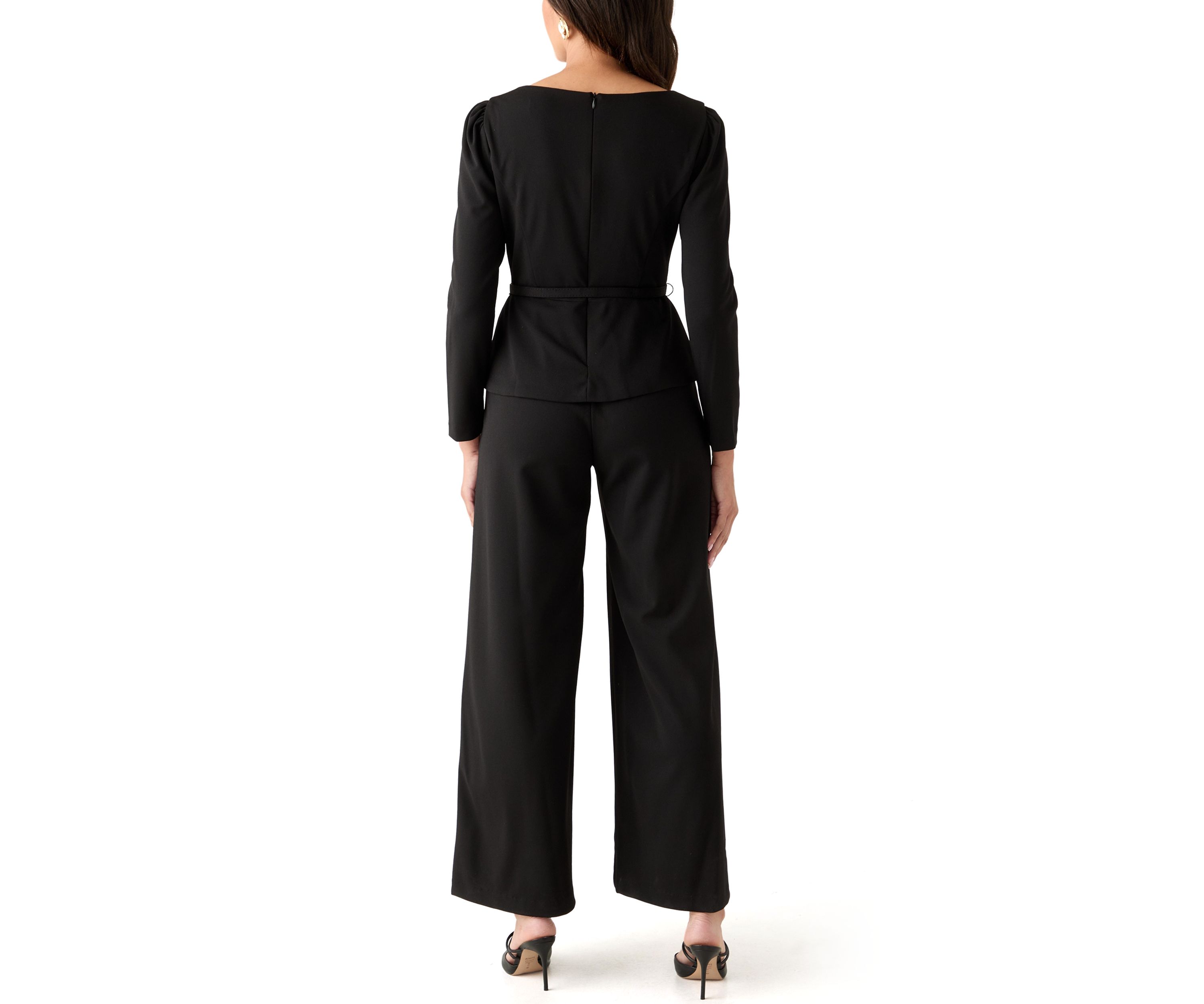 Womens Long Sleeve Crew Neck Crepe Jumpsuit