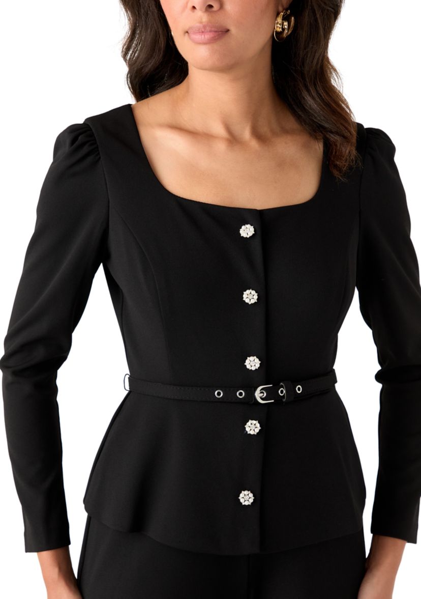 Womens Long Sleeve Crew Neck Crepe Jumpsuit