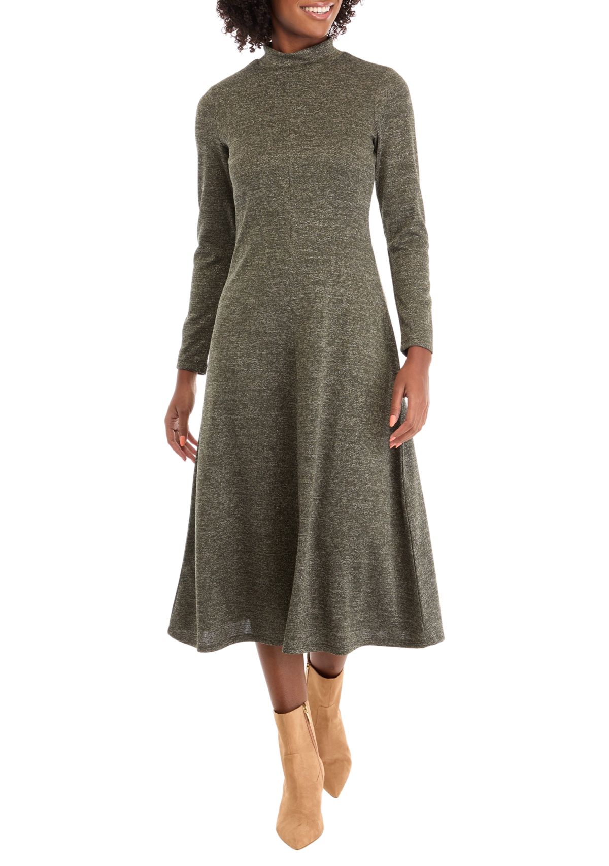 Womens Long Sleeve Mock Neck Pashmina A-Line Dress