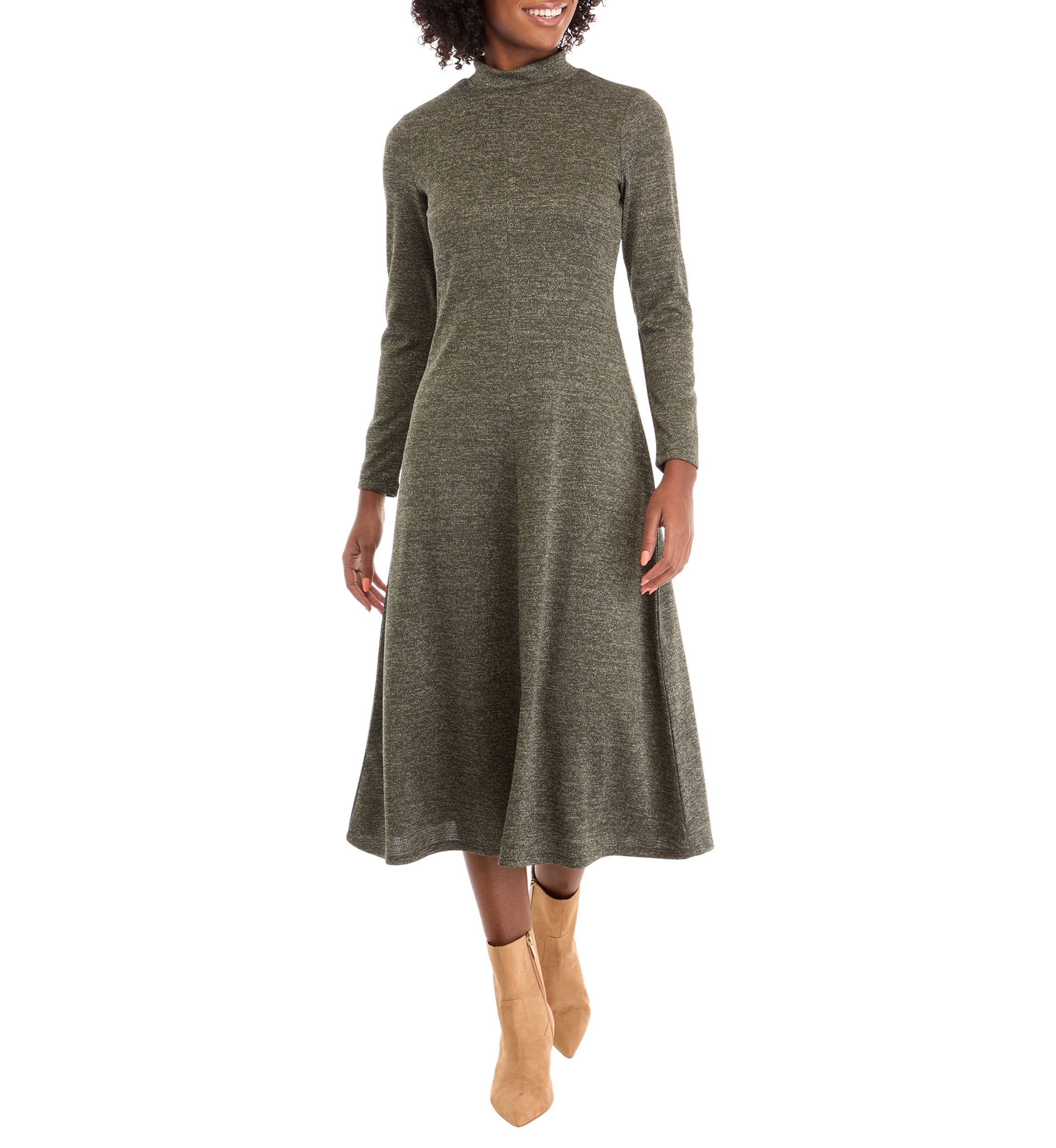 Womens Long Sleeve Mock Neck Pashmina A-Line Dress