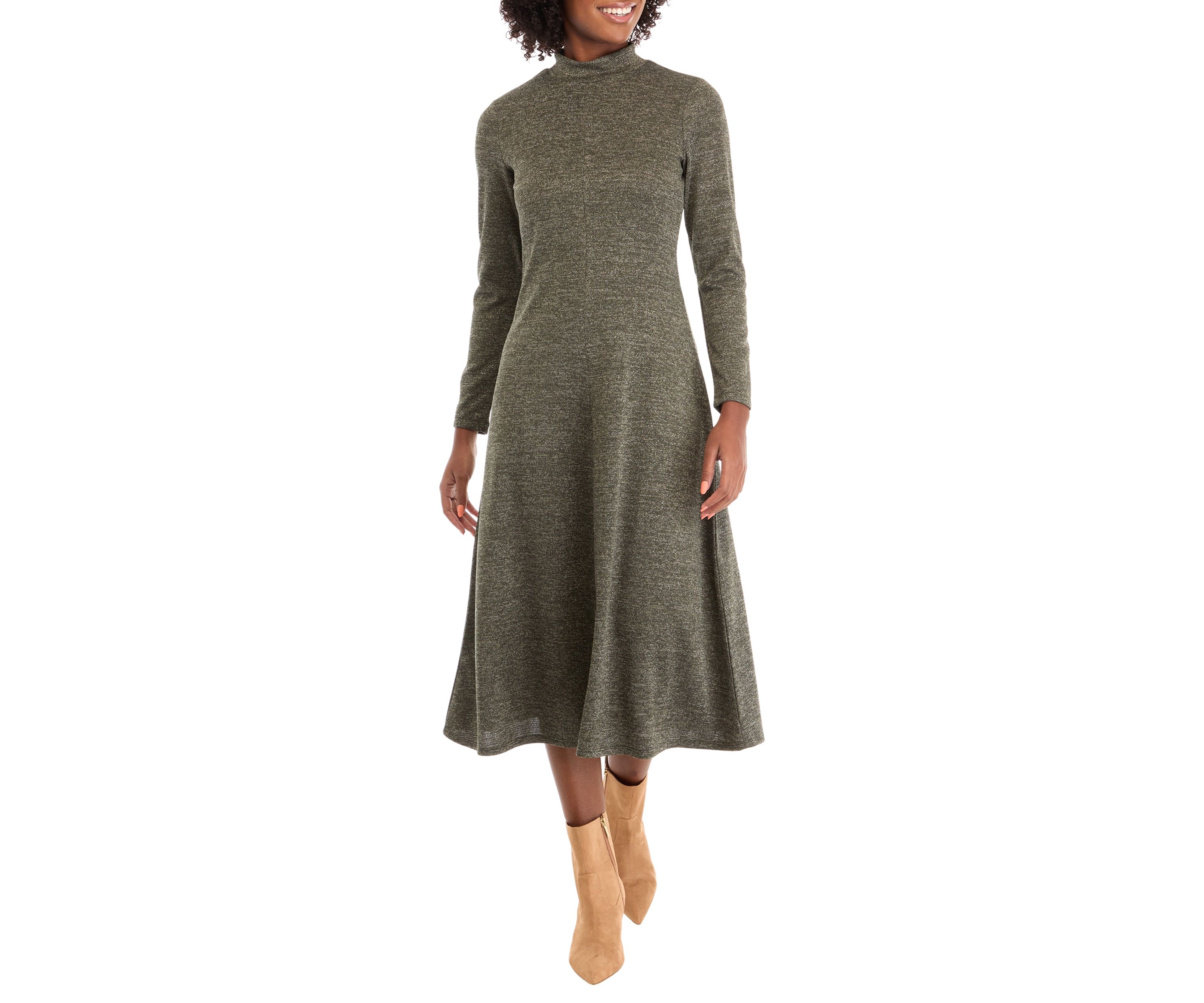 Womens Long Sleeve Mock Neck Pashmina A-Line Dress