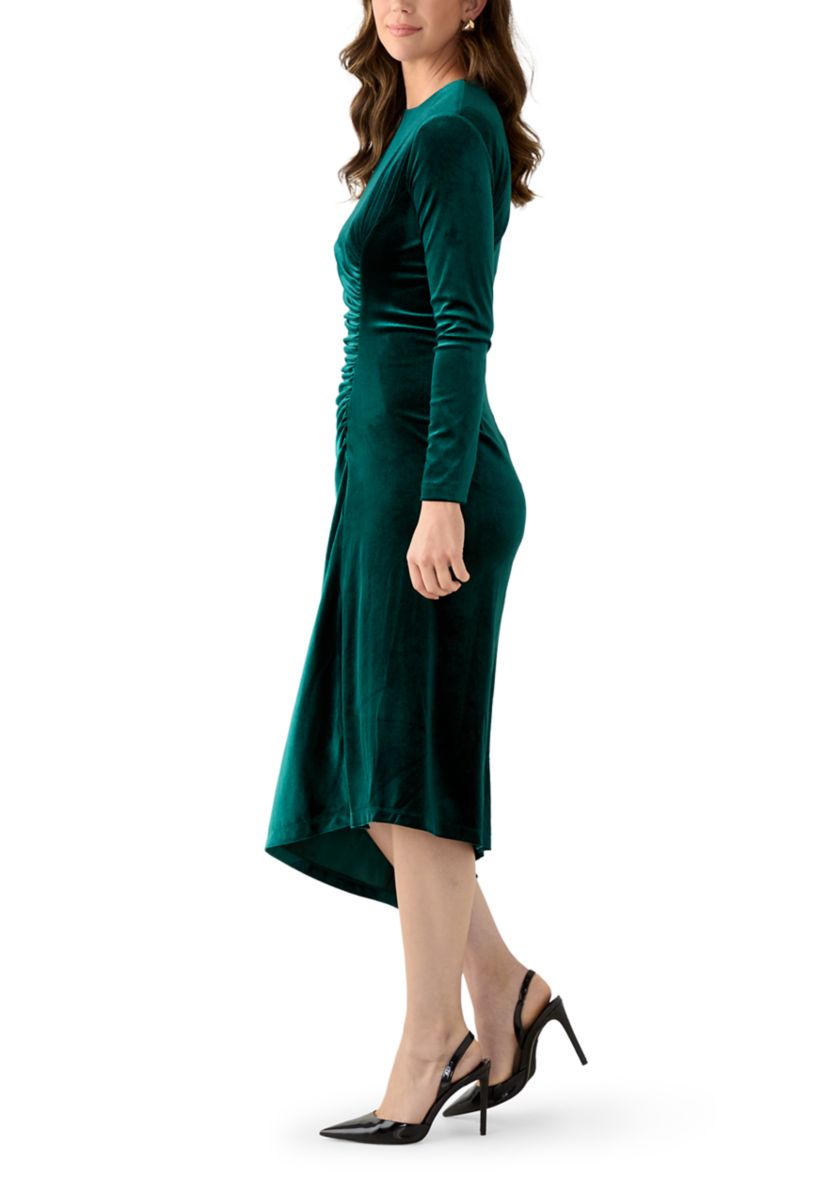 Womens Long Sleeve Mock Neck Ruched Sheath Dress