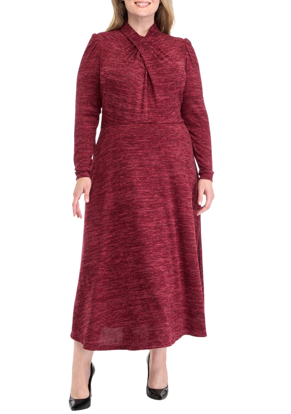 Plus Size High Neck Solid Fit and Flare Dress