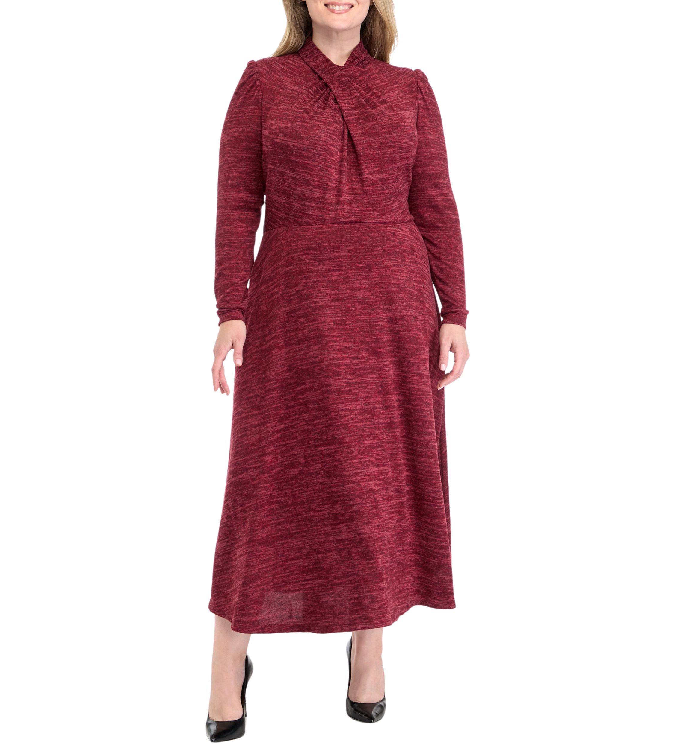 Plus Size High Neck Solid Fit and Flare Dress