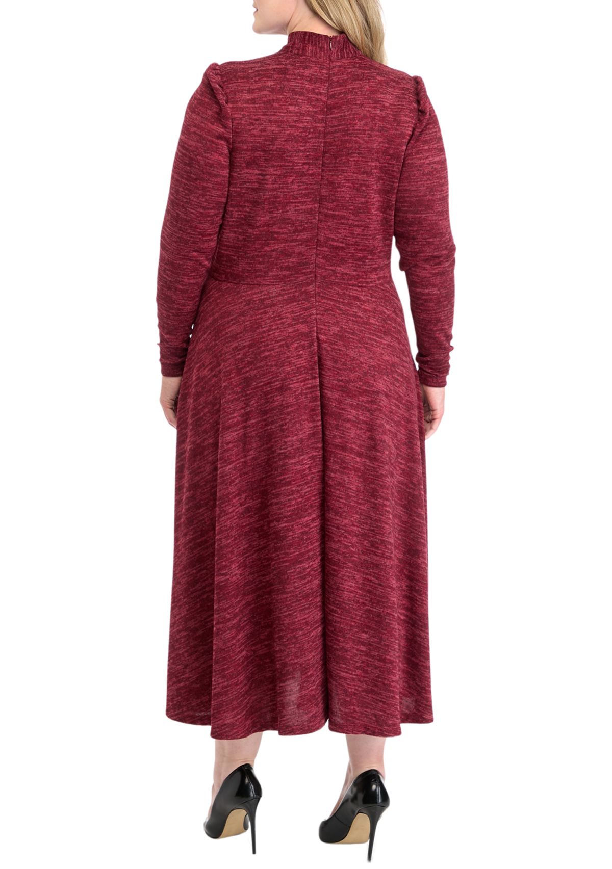 Plus Size High Neck Solid Fit and Flare Dress