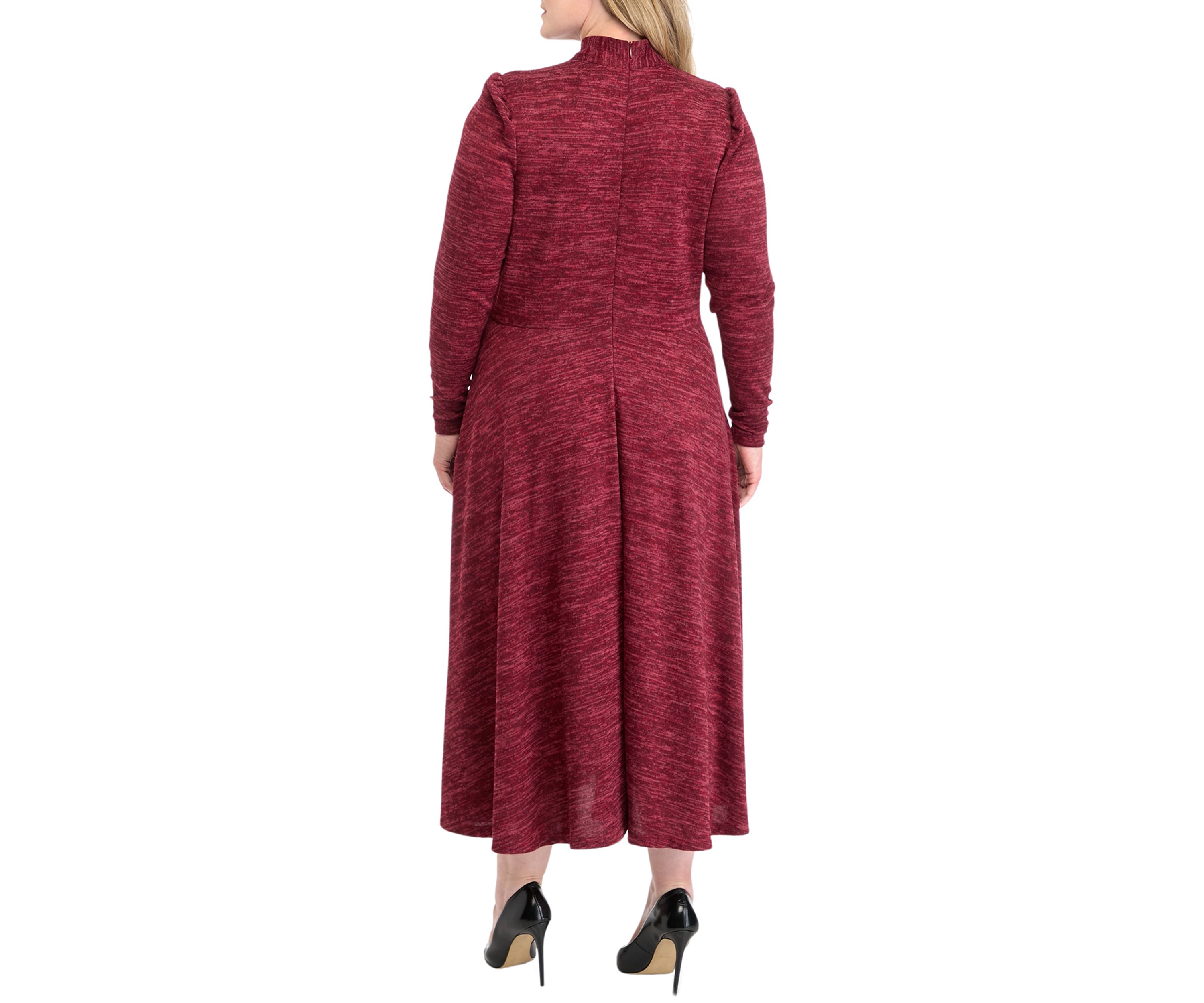 Plus Size High Neck Solid Fit and Flare Dress