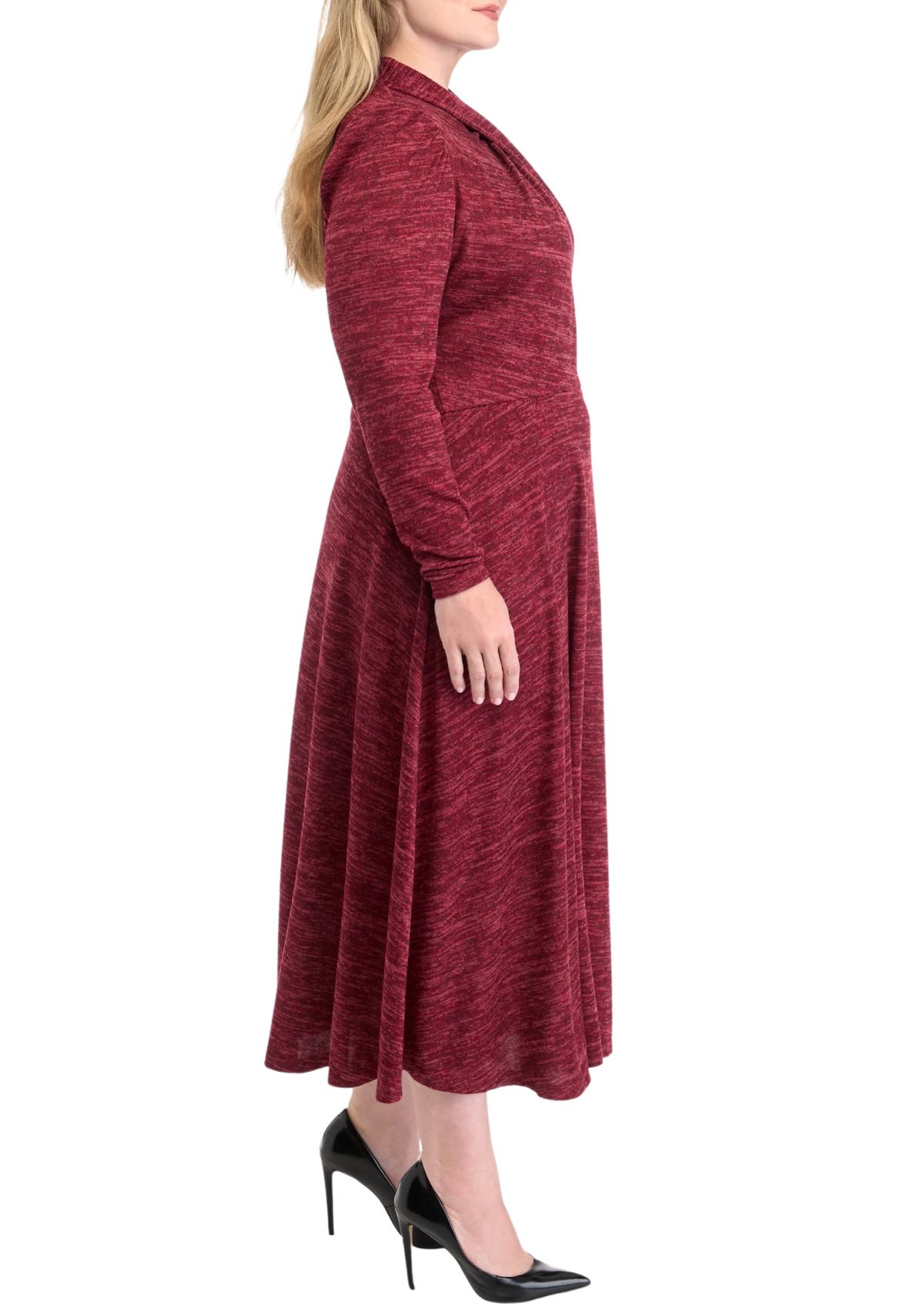 Plus Size High Neck Solid Fit and Flare Dress