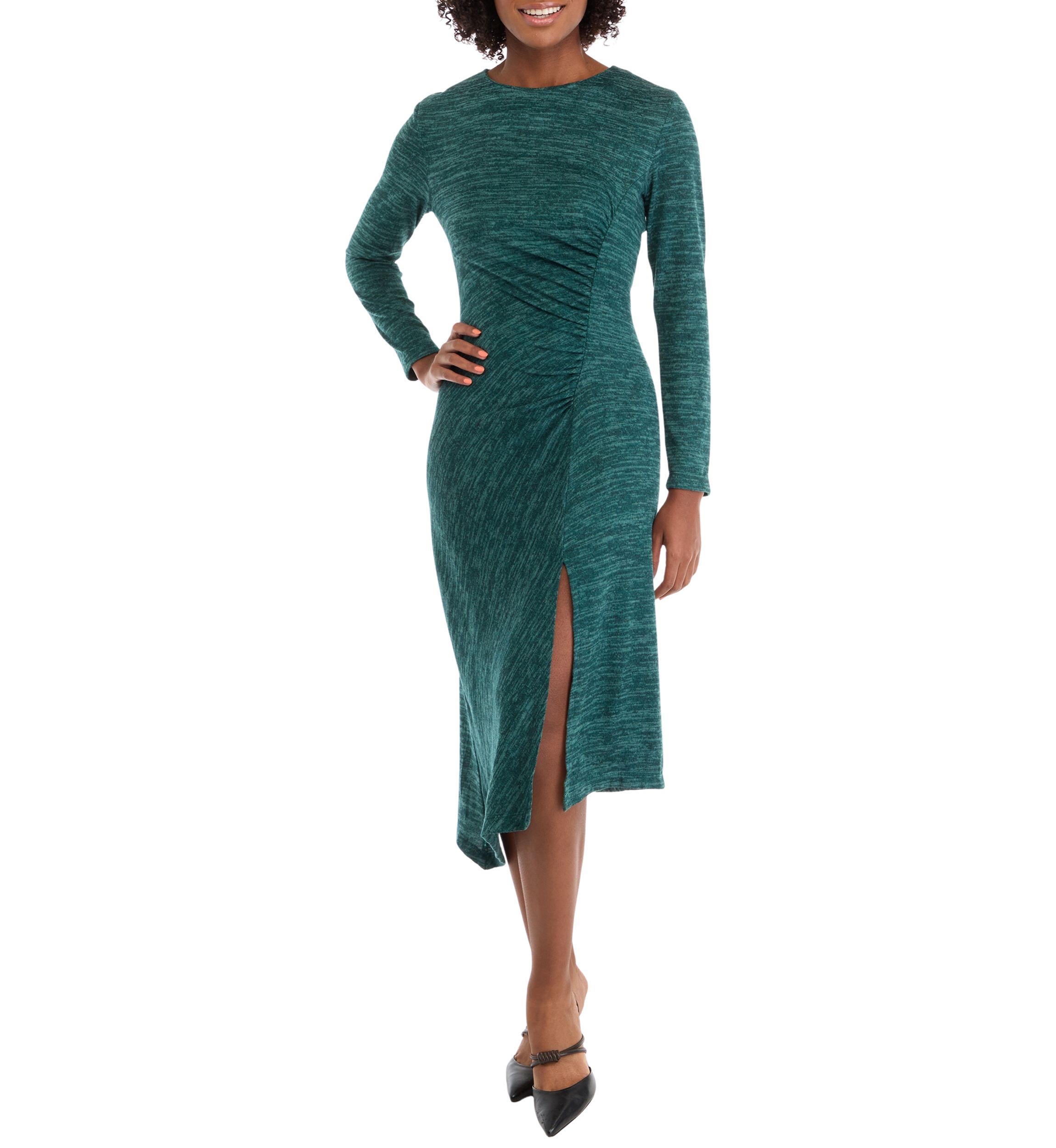 Womens Long Sleeve Asymmetrical Hem A-Line Sweater Dress