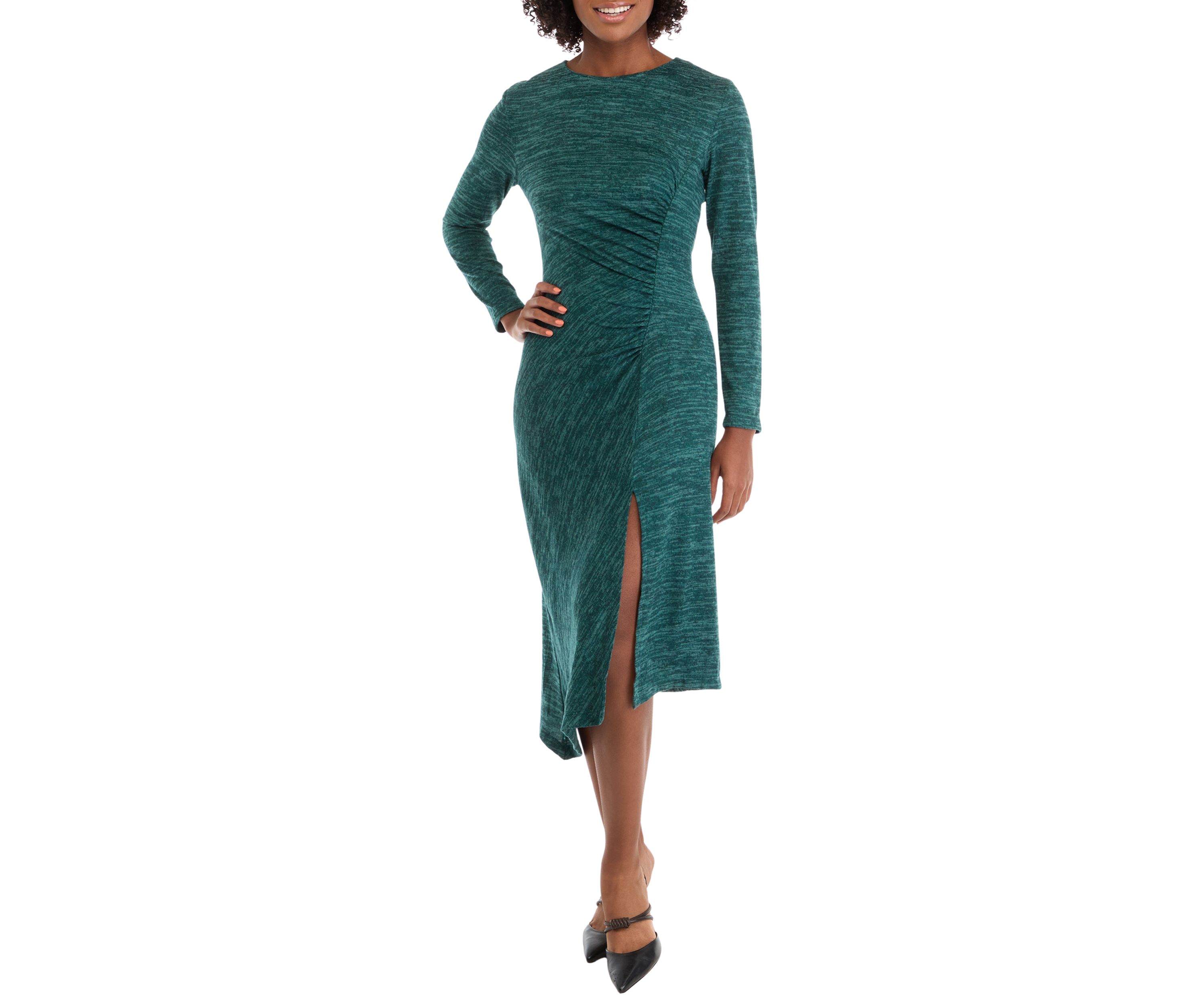 Womens Long Sleeve Asymmetrical Hem A-Line Sweater Dress
