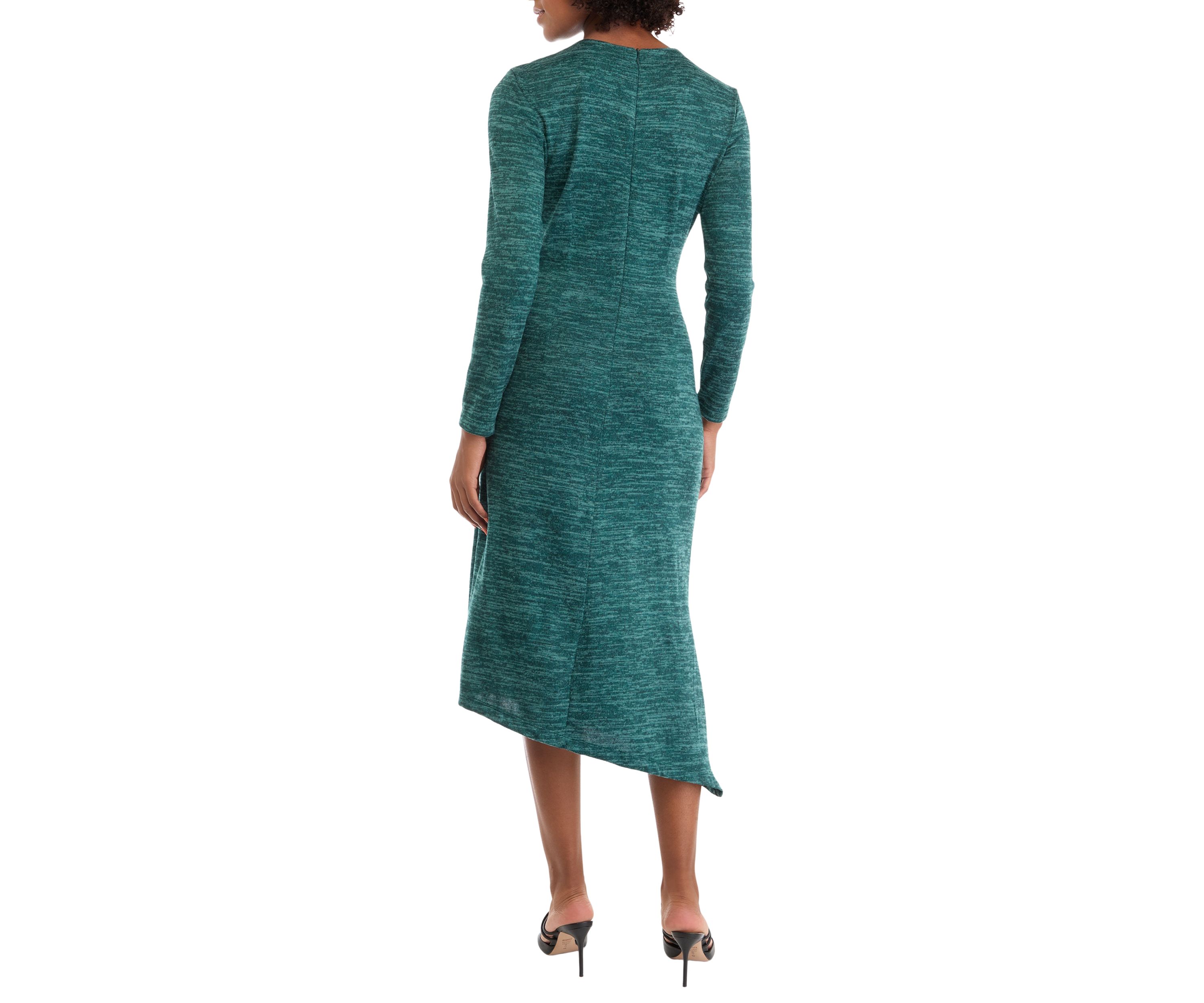 Womens Long Sleeve Asymmetrical Hem A-Line Sweater Dress