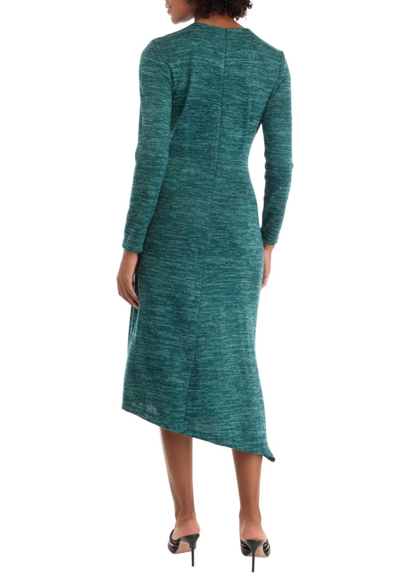 Womens Long Sleeve Asymmetrical Hem A-Line Sweater Dress
