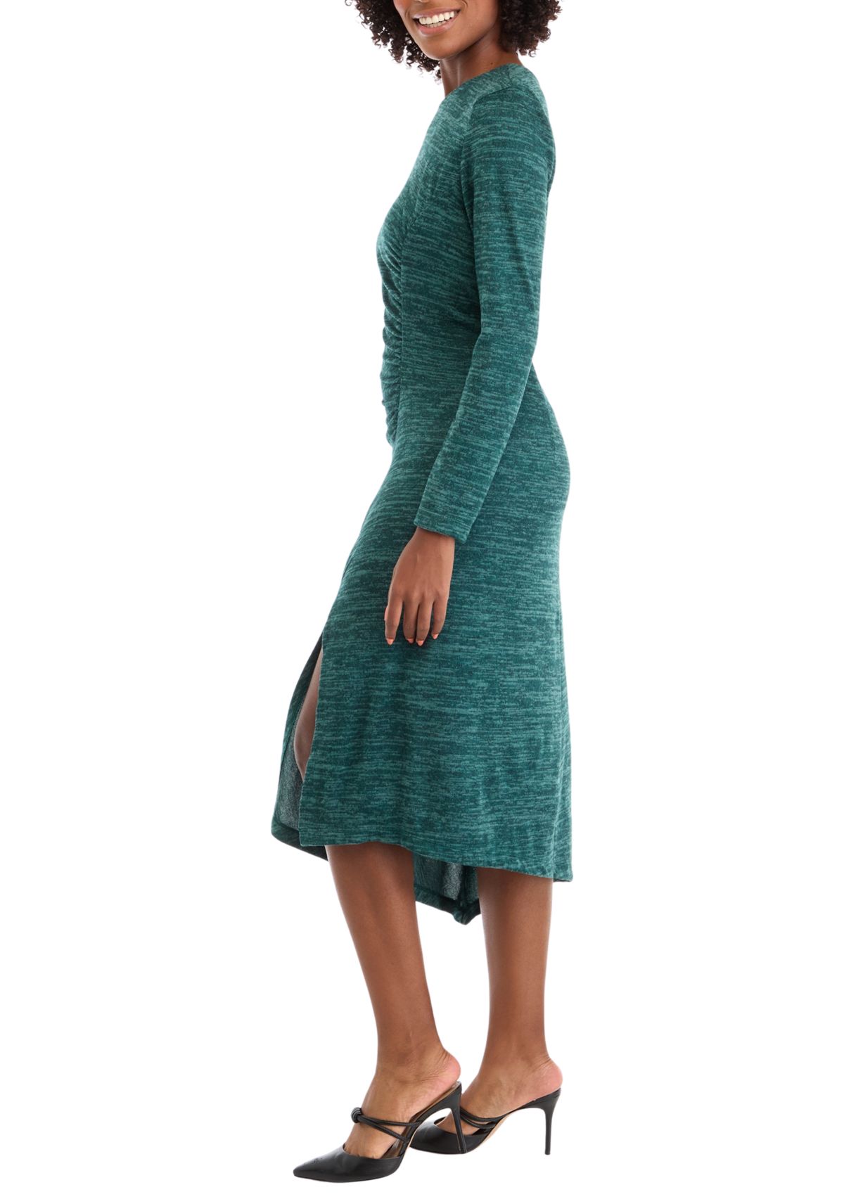 Womens Long Sleeve Asymmetrical Hem A-Line Sweater Dress