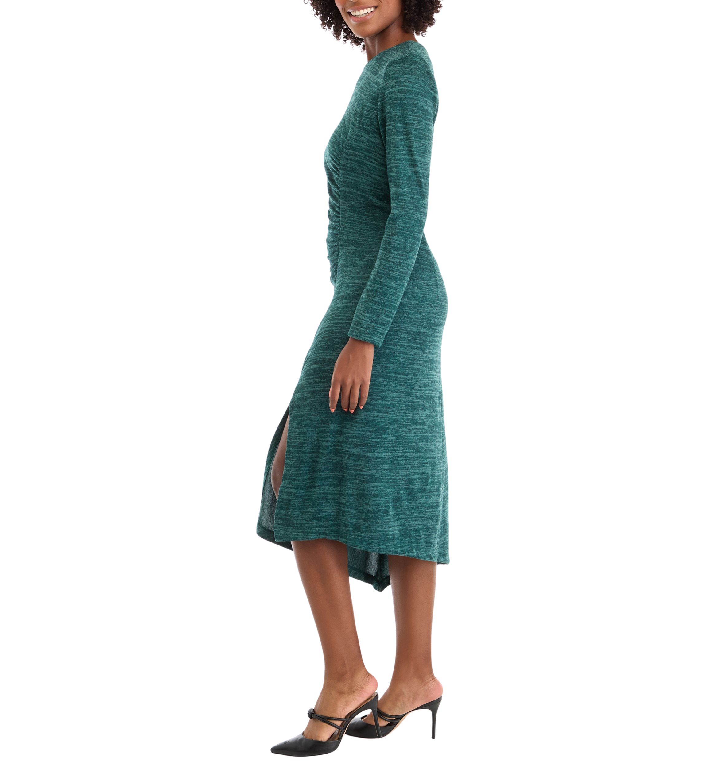 Womens Long Sleeve Asymmetrical Hem A-Line Sweater Dress