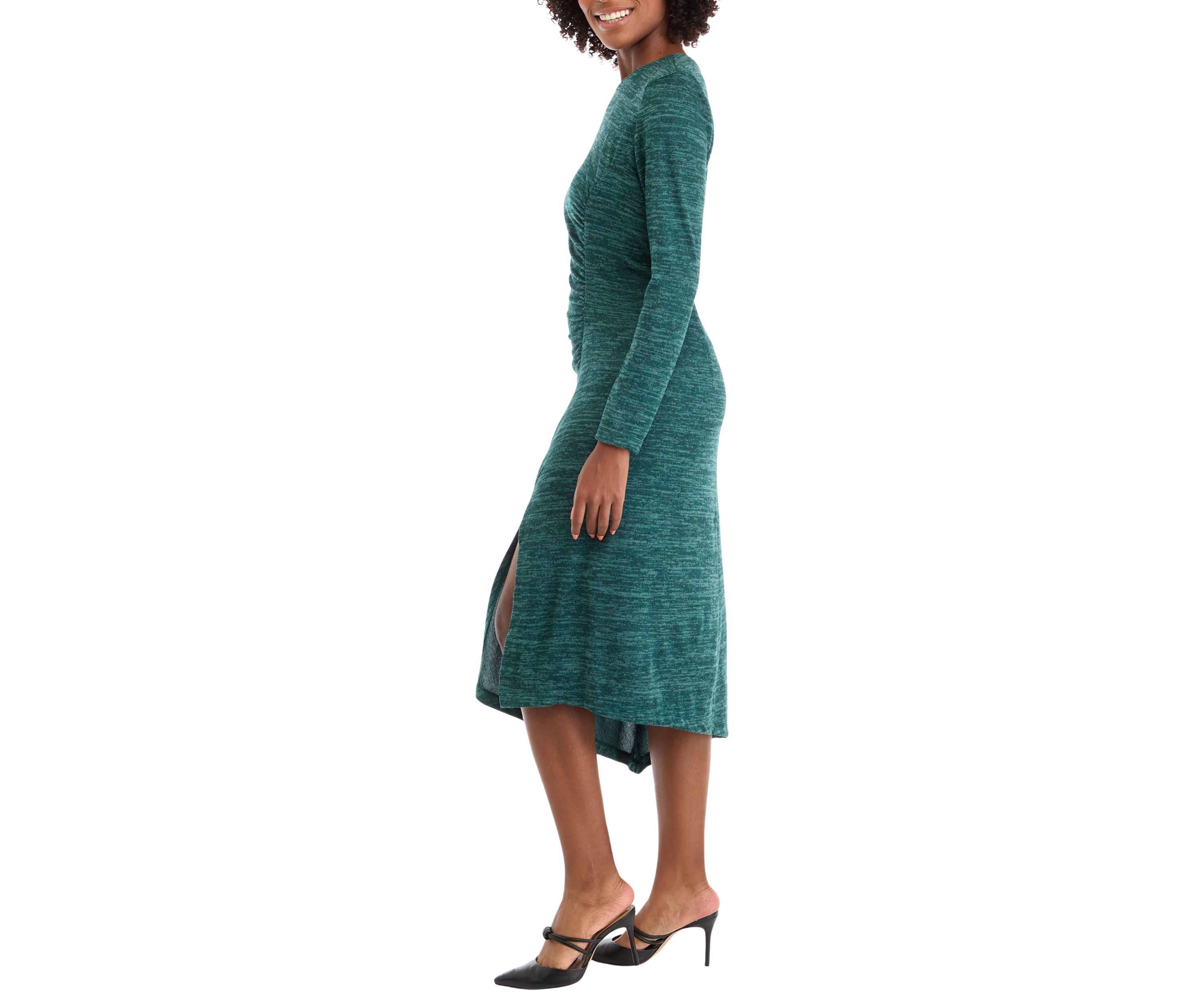 Womens Long Sleeve Asymmetrical Hem A-Line Sweater Dress