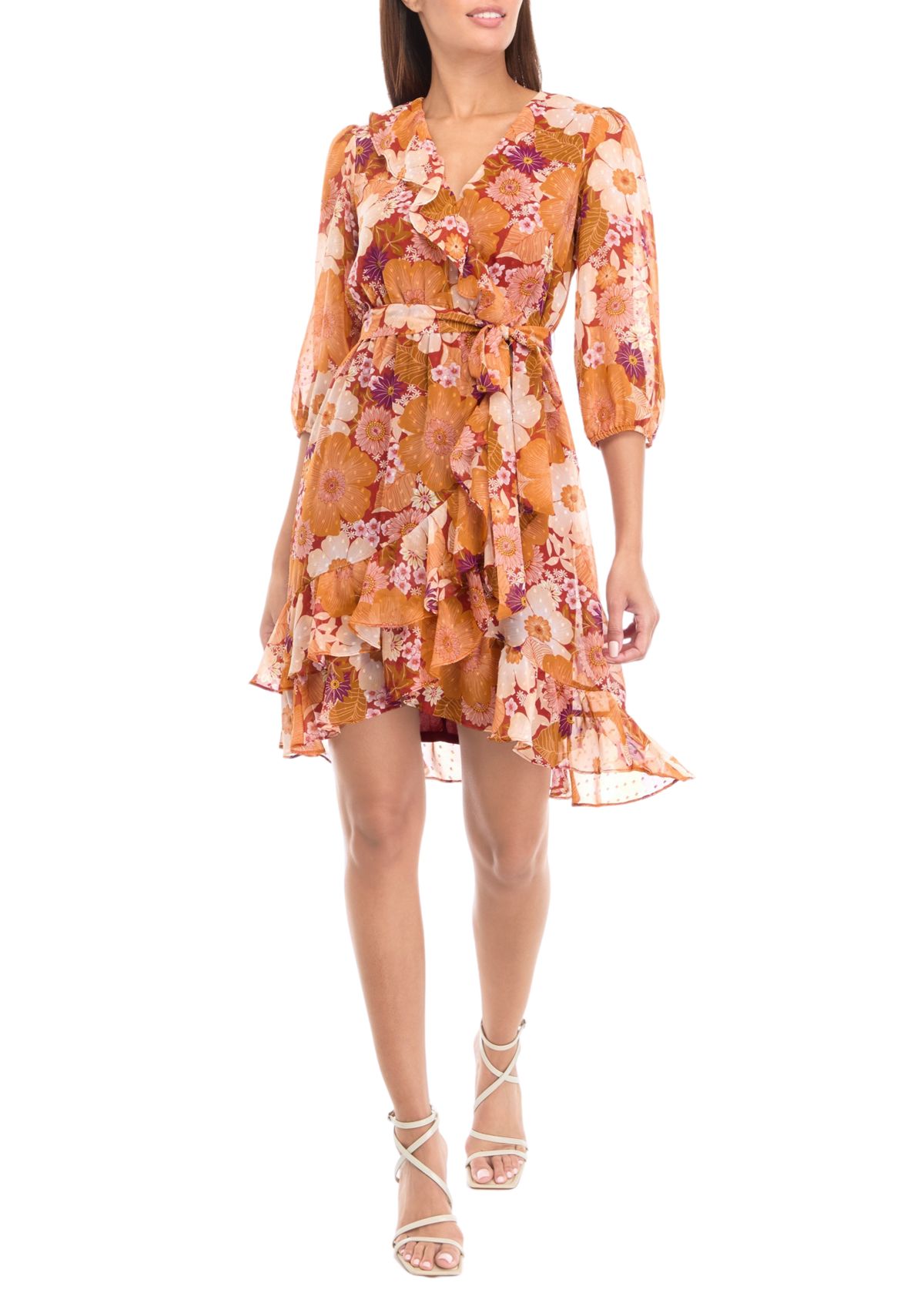 Womens Blouson Sleeve Floral Dress