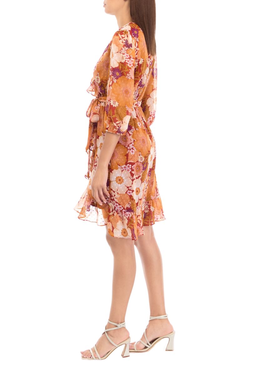 Womens Blouson Sleeve Floral Dress