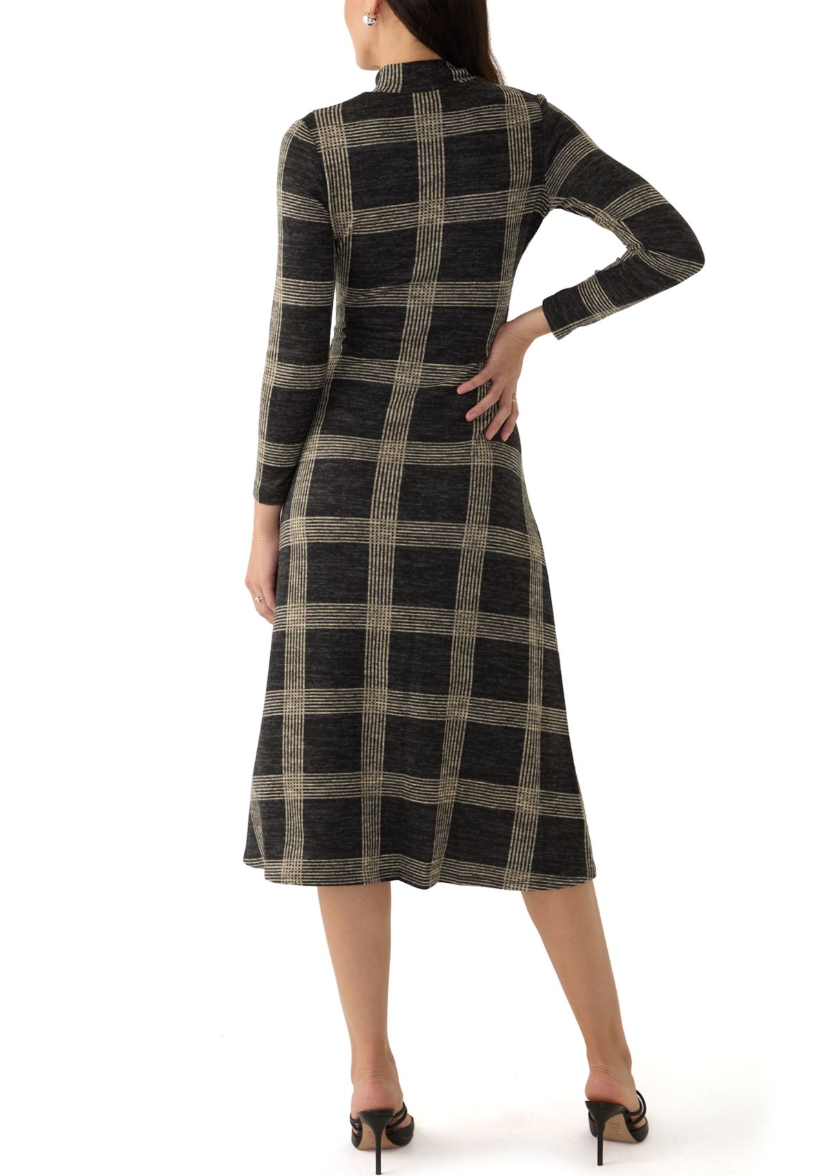 Womens Mock Neck Printed Hacci A-Line Dress