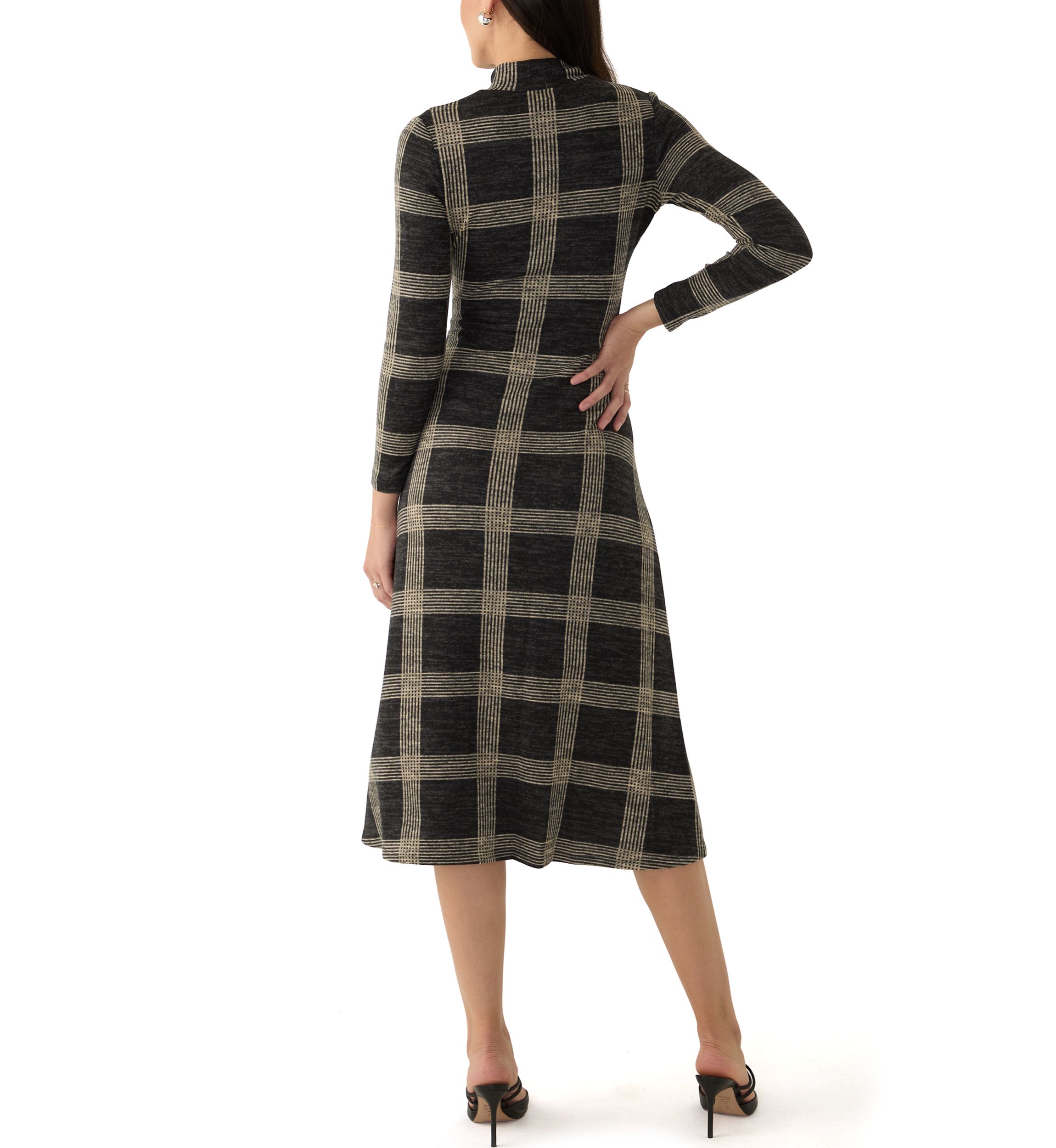 Womens Mock Neck Printed Hacci A-Line Dress