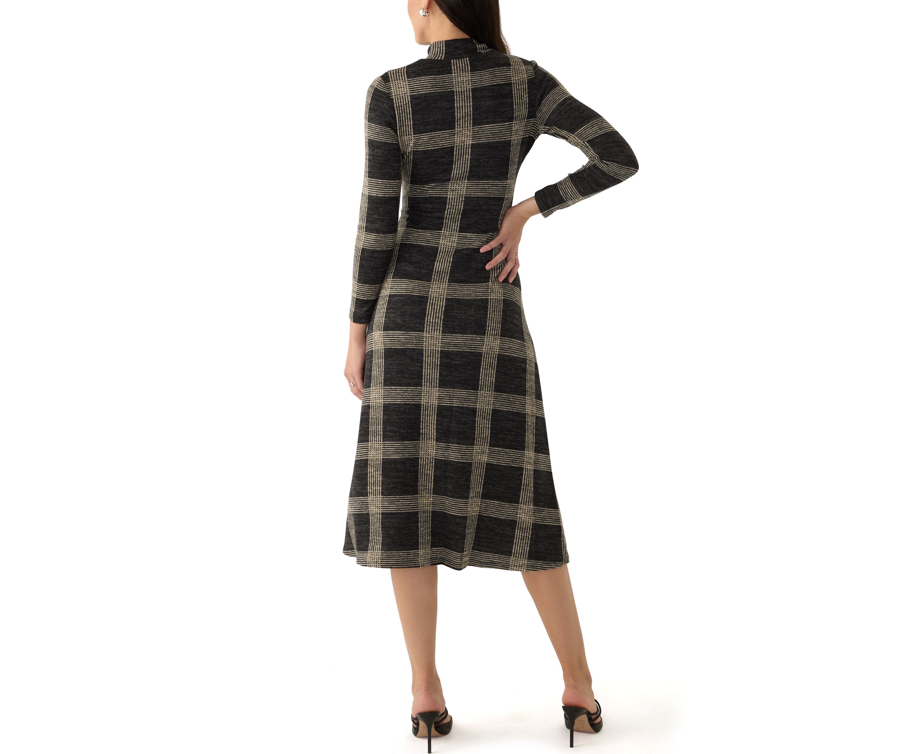 Womens Mock Neck Printed Hacci A-Line Dress
