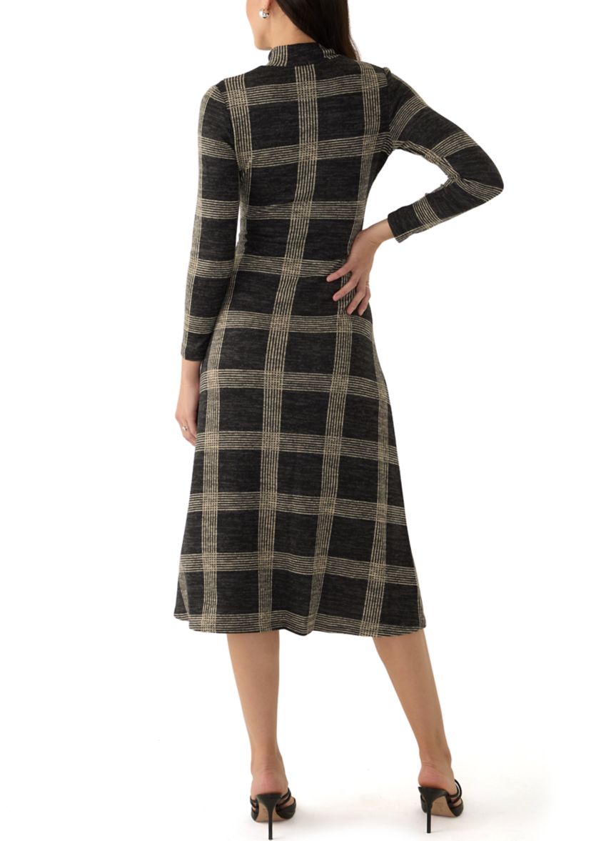 Womens Mock Neck Printed Hacci A-Line Dress