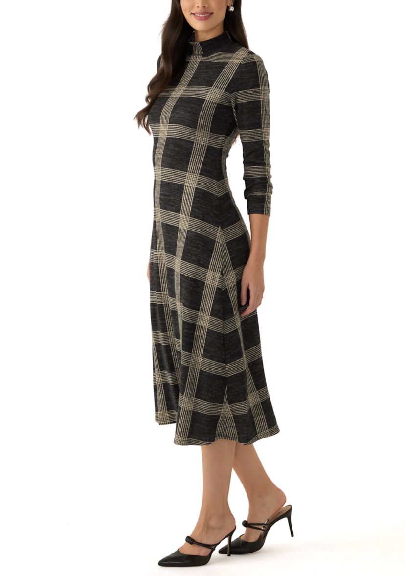Womens Mock Neck Printed Hacci A-Line Dress